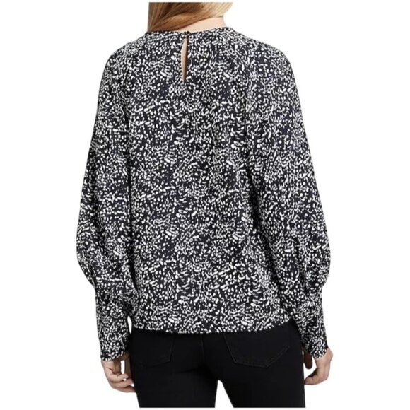 Express Keyhole Back Popover Blouse Womens Long Sleeve Black Blue Career Office - Picture 2 of 7